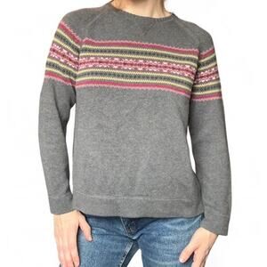 Vintage Eddie Bauer Women’s 100% Cotton Gray Multicolor Fair Isle Sweater P Med